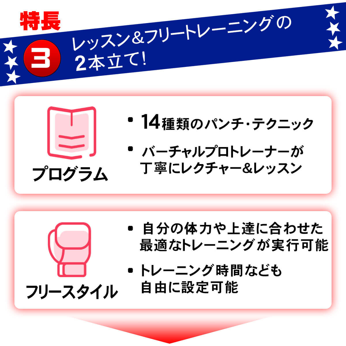 レッスンとフリートレーニングの2つのメニューが選択可能